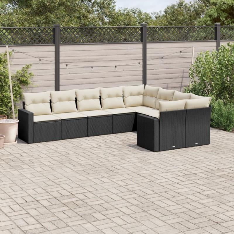 vidaXL Set de sofás de jardín 8 piezas y cojines ratán sintético negro vidaXL Set de sofás de jardín 8 piezas y cojines ratán sintético negro