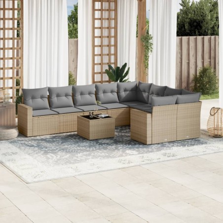 vidaXL Juego de sofás jardín con cojines beige 10 pzas ratán sintético