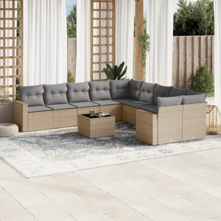 vidaXL Set de sofás de jardín 11pzas con cojines ratán sintético beige
