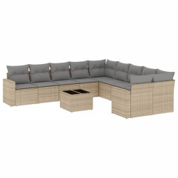 vidaXL Set de sofás de jardín 11pzas con cojines ratán sintético beige