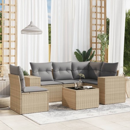 vidaXL Juego de sofás jardín con cojines 6 pzas ratán sintético beige