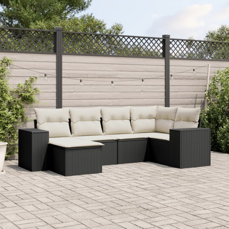 vidaXL Set de sofás de jardín 6 piezas y cojines ratán sintético negro vidaXL Set de sofás de jardín 6 piezas y cojines ratán sintético negro