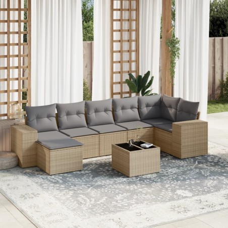 vidaXL Juego de sofás de jardín con cojines beige 8 pzas ratán PE