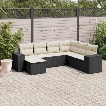 vidaXL Set de comedor de jardín 7 pzas y cojines ratán sintético negro
