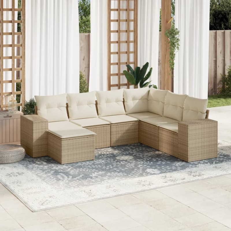 vidaXL Set sofás de jardín 7 piezas y cojines ratán sintético beige vidaXL Set sofás de jardín 7 piezas y cojines ratán sintético beige