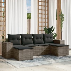 vidaXL Set de muebles de jardín 6 pzas y cojines ratán sintético gris