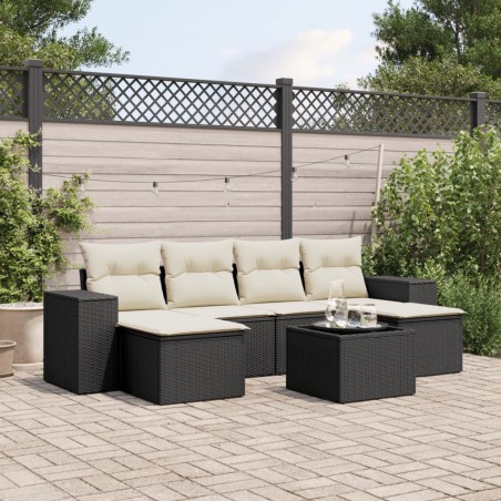 vidaXL Set de comedor de jardín 7 pzas y cojines ratán sintético negro