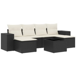 vidaXL Set de comedor de jardín 7 pzas y cojines ratán sintético negro