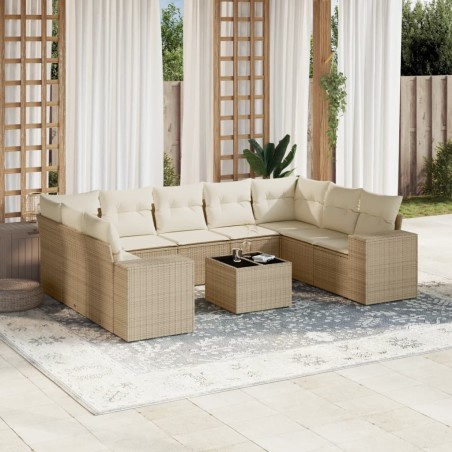 vidaXL Juego de sofás jardín con cojines beige 10 pzas ratán sintético