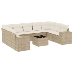 vidaXL Juego de sofás jardín con cojines beige 10 pzas ratán sintético
