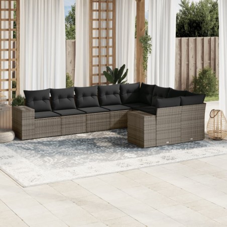 vidaXL Set de muebles de jardín 9 pzas y cojines ratán sintético gris