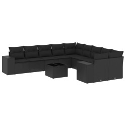 vidaXL Set de sofás de jardín 11 pzas y cojines ratán sintético negro