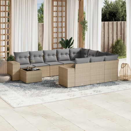 vidaXL Set de sofás de jardín 11pzas con cojines ratán sintético beige