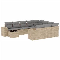 vidaXL Set de sofás de jardín 11pzas con cojines ratán sintético beige