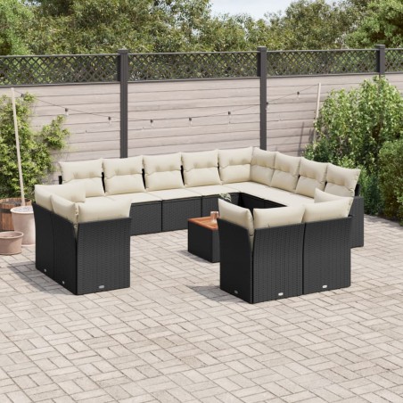 vidaXL Set de sofás de jardín y cojines 13 pzas ratán sintético negro