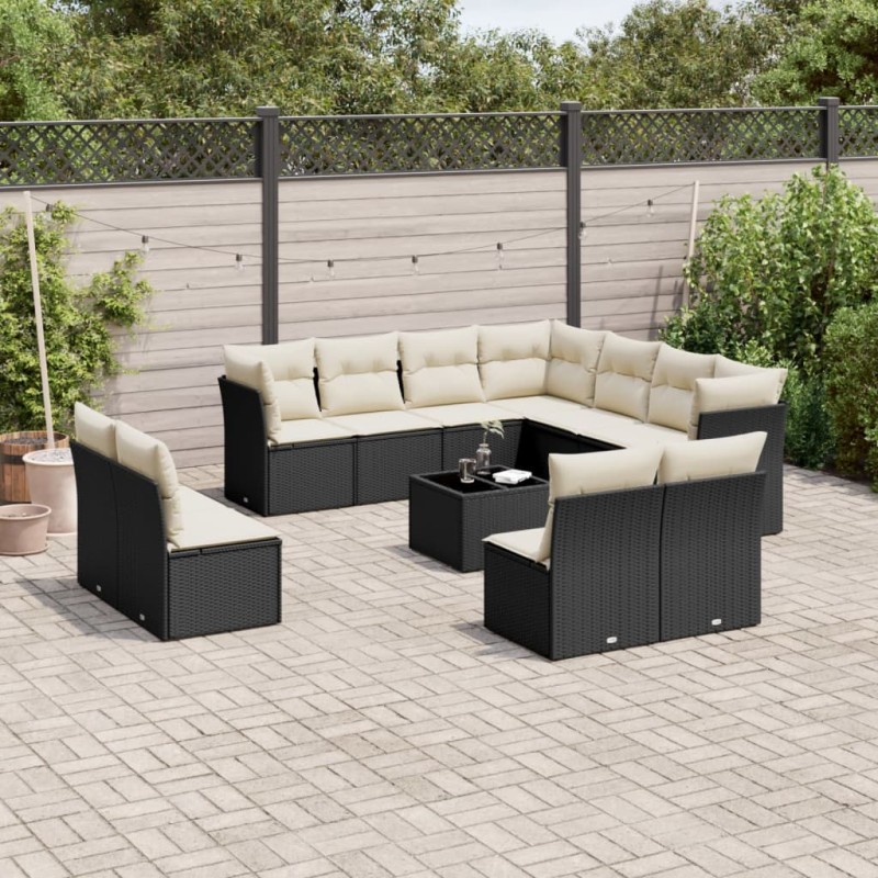 vidaXL Set de sofás de jardín 12 piezas cojines ratán sintético negro vidaXL Set de sofás de jardín 12 piezas cojines ratán sintético negro