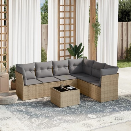vidaXL Set sofás de jardín 7 piezas y cojines ratán sintético beige