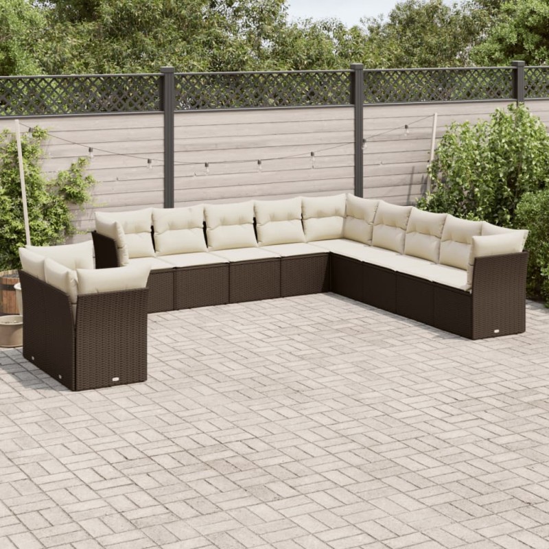 vidaXL Set de sofás de jardín 11 pzas cojines ratán sintético marrón vidaXL Set de sofás de jardín 11 pzas cojines ratán sintético marrón