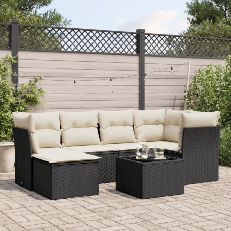vidaXL Set de comedor de jardín 7 pzas y cojines ratán sintético negro