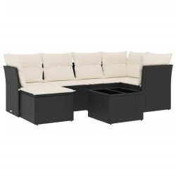 vidaXL Set de comedor de jardín 7 pzas y cojines ratán sintético negro