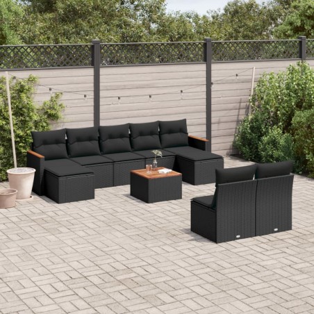vidaXL Set de sofás de jardín 10 pzas cojines ratán sintético negro