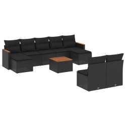 vidaXL Set de sofás de jardín 10 pzas cojines ratán sintético negro