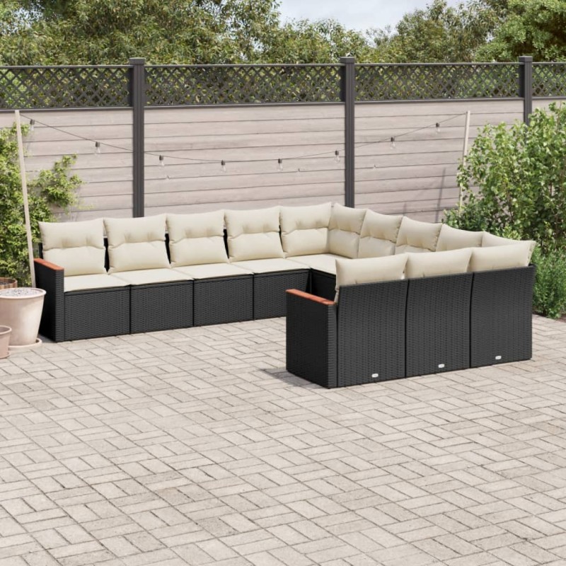 vidaXL Set de sofás de jardín 11 pzas y cojines ratán sintético negro vidaXL Set de sofás de jardín 11 pzas y cojines ratán sintético negro