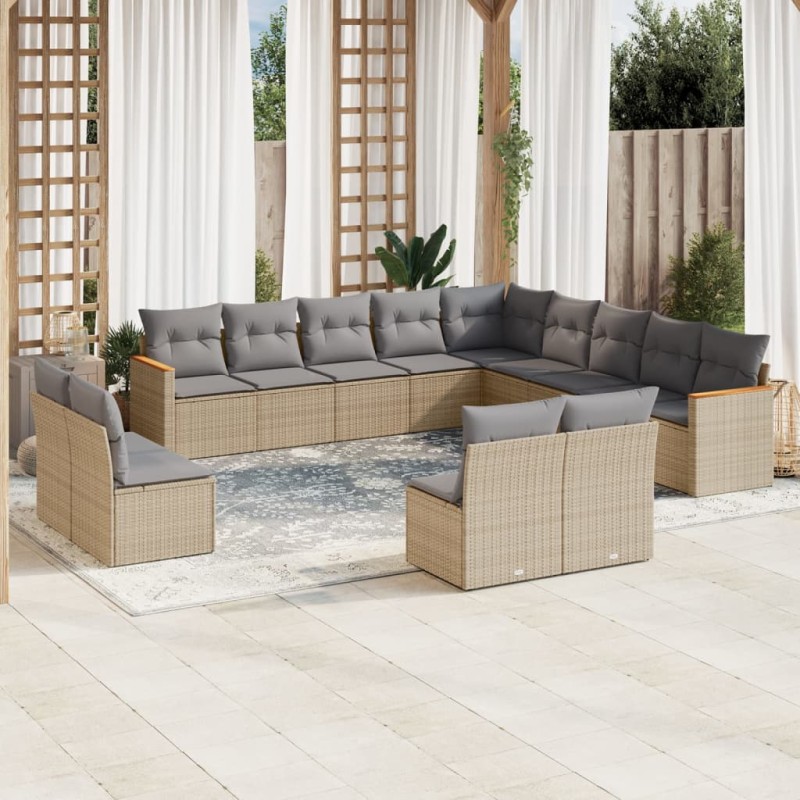 vidaXL Set sofás de jardín con cojines 13 pzas ratán sintético beige vidaXL Set sofás de jardín con cojines 13 pzas ratán sintético beige