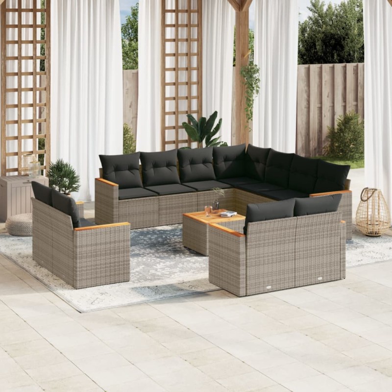 vidaXL Set de sofás de jardín 12 pzas con cojines ratán sintético gris vidaXL Set de sofás de jardín 12 pzas con cojines ratán sintético gris