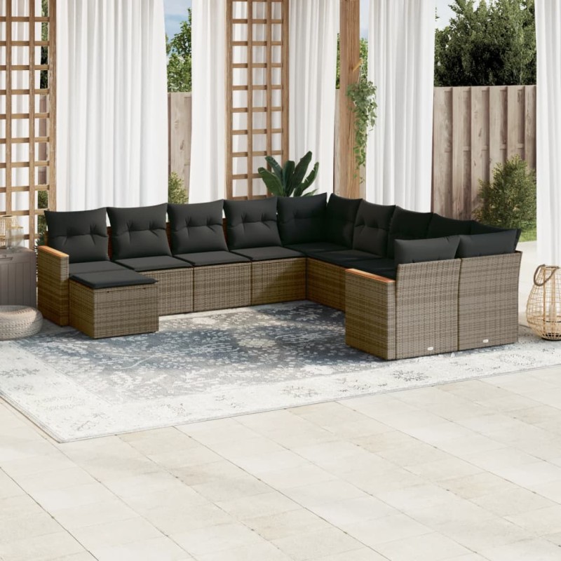 vidaXL Set de sofás de jardín 11 pzas y cojines ratán sintético gris vidaXL Set de sofás de jardín 11 pzas y cojines ratán sintético gris