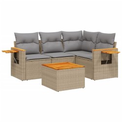 vidaXL Juego de sofás jardín con cojines 5 pzas ratán sintético beige