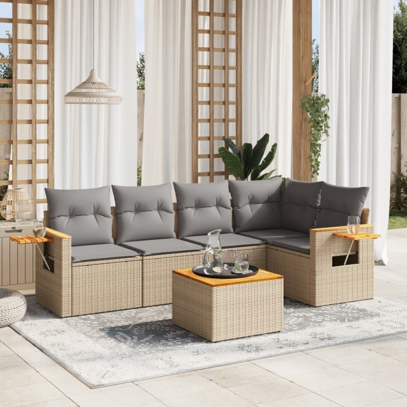 vidaXL Juego de sofás jardín con cojines 6 pzas ratán sintético beige