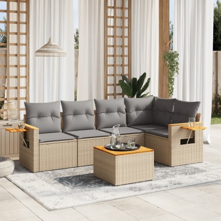 vidaXL Juego de sofás jardín con cojines 6 pzas ratán sintético beige
