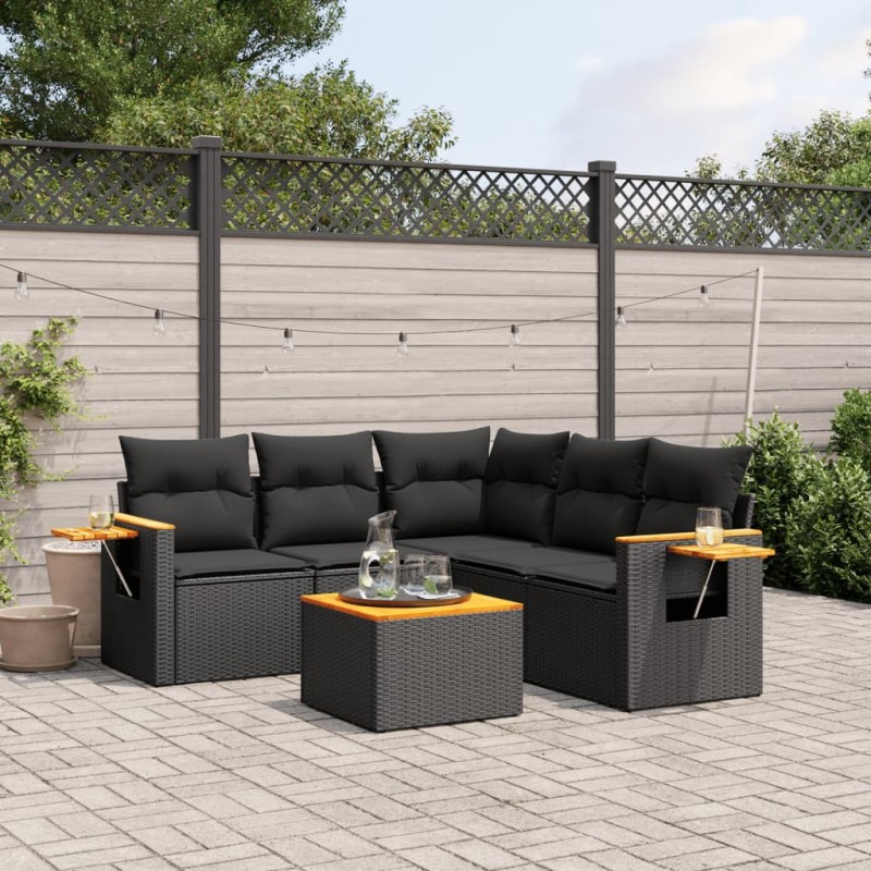 vidaXL Set de sofás de jardín 6 piezas y cojines ratán sintético negro vidaXL Set de sofás de jardín 6 piezas y cojines ratán sintético negro