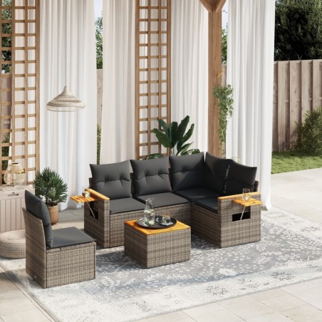 vidaXL Set de muebles de jardín 6 pzas y cojines ratán sintético gris