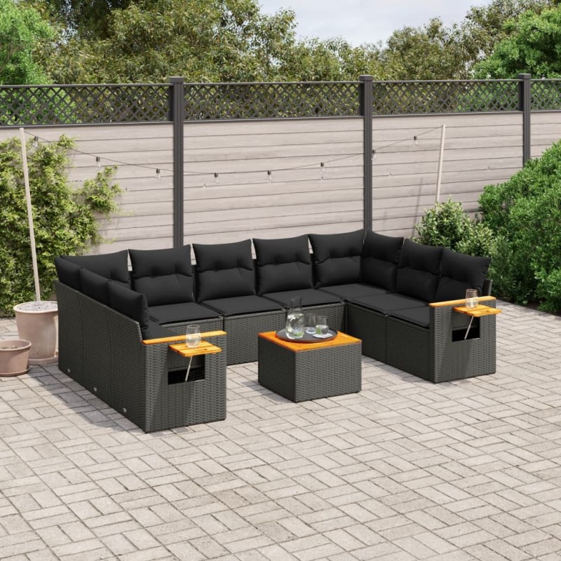 vidaXL Set de sofás de jardín 10 pzas cojines ratán sintético negro