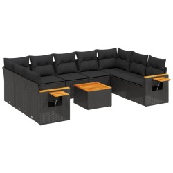 vidaXL Set de sofás de jardín 10 pzas cojines ratán sintético negro