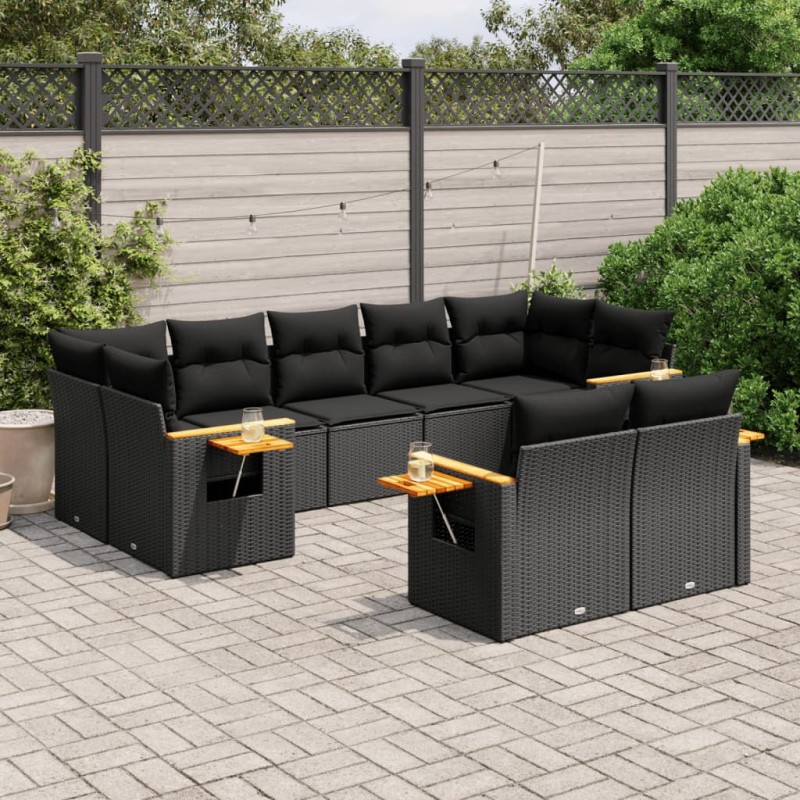 vidaXL Set de sofás de jardín 8 piezas y cojines ratán sintético negro vidaXL Set de sofás de jardín 8 piezas y cojines ratán sintético negro