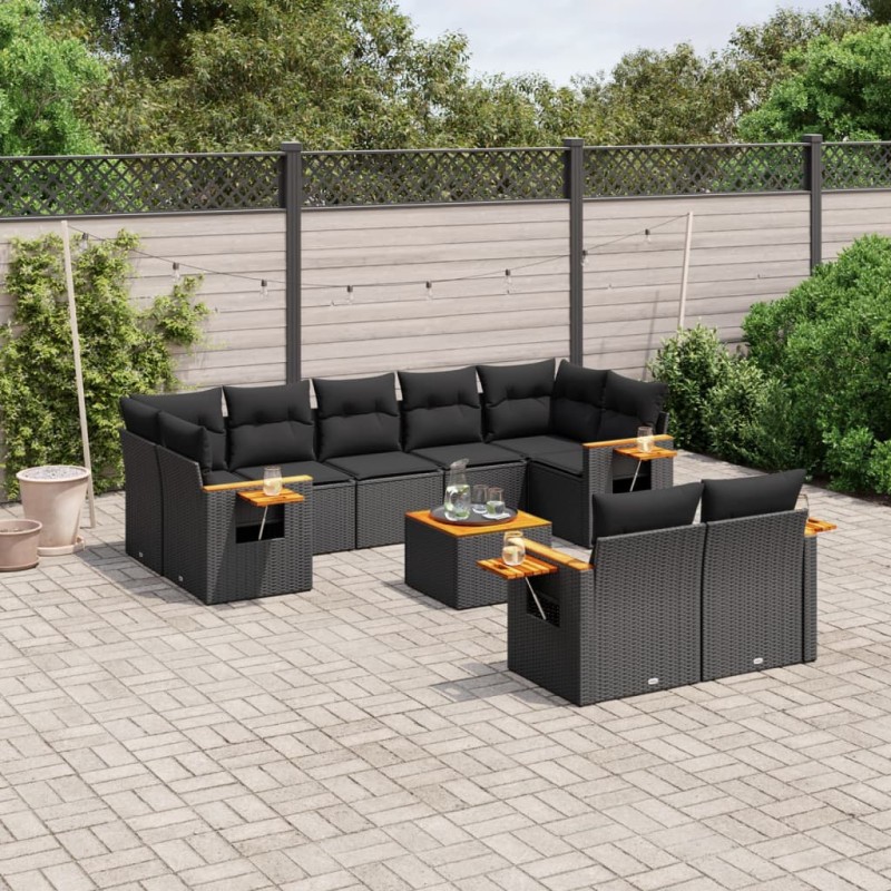 vidaXL Set de sofás de jardín 10 pzas cojines ratán sintético negro vidaXL Set de sofás de jardín 10 pzas cojines ratán sintético negro