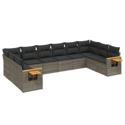 vidaXL Set de sofás de jardín 10 pzas con cojines ratán sintético gris