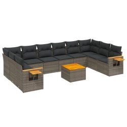 vidaXL Set de sofás de jardín 11 pzas y cojines ratán sintético gris