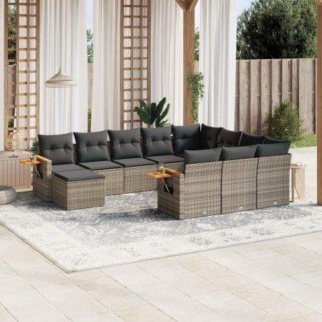 vidaXL Set de sofás de jardín 11 pzas y cojines ratán sintético gris