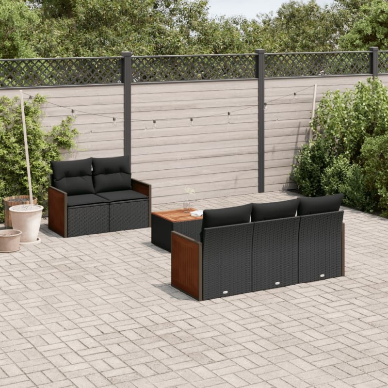 vidaXL Set de sofás de jardín 6 piezas y cojines ratán sintético negro vidaXL Set de sofás de jardín 6 piezas y cojines ratán sintético negro
