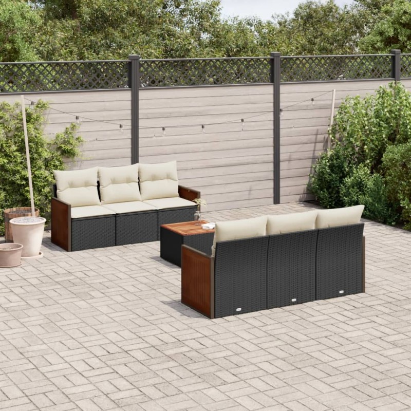 vidaXL Set de comedor de jardín 7 pzas y cojines ratán sintético negro vidaXL Set de comedor de jardín 7 pzas y cojines ratán sintético negro