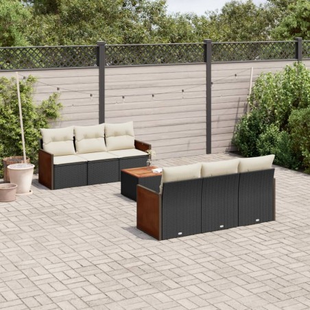 vidaXL Set de comedor de jardín 7 pzas y cojines ratán sintético negro