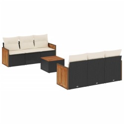 vidaXL Set de comedor de jardín 7 pzas y cojines ratán sintético negro