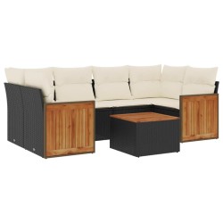 vidaXL Set de comedor de jardín 7 pzas y cojines ratán sintético negro