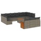 vidaXL Set de sofás de jardín 14 pzas con cojines ratán sintético gris vidaXL Set de sofás de jardín 14 pzas con cojines ratán sintético gris