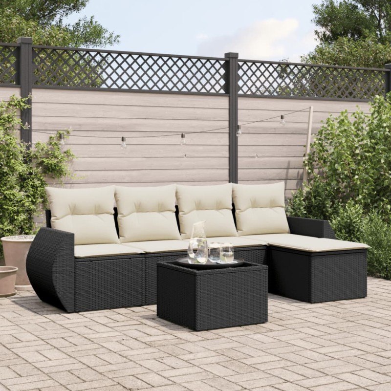 vidaXL Set de sofás de jardín 6 piezas y cojines ratán sintético negro vidaXL Set de sofás de jardín 6 piezas y cojines ratán sintético negro