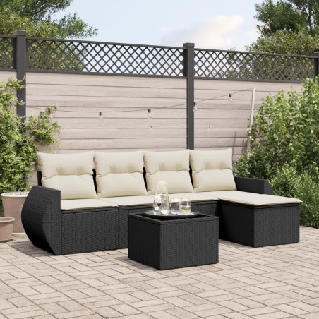 vidaXL Set de sofás de jardín 6 piezas y cojines ratán sintético negro